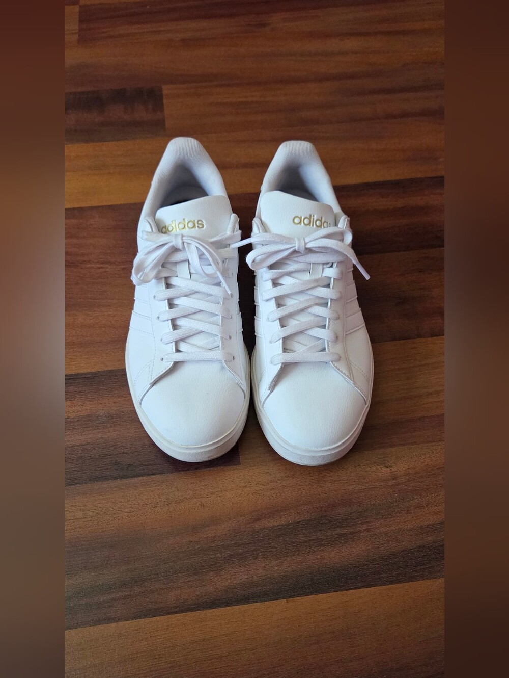 Adidas Women’s White Sneakers with Gold Logo Size 9.5